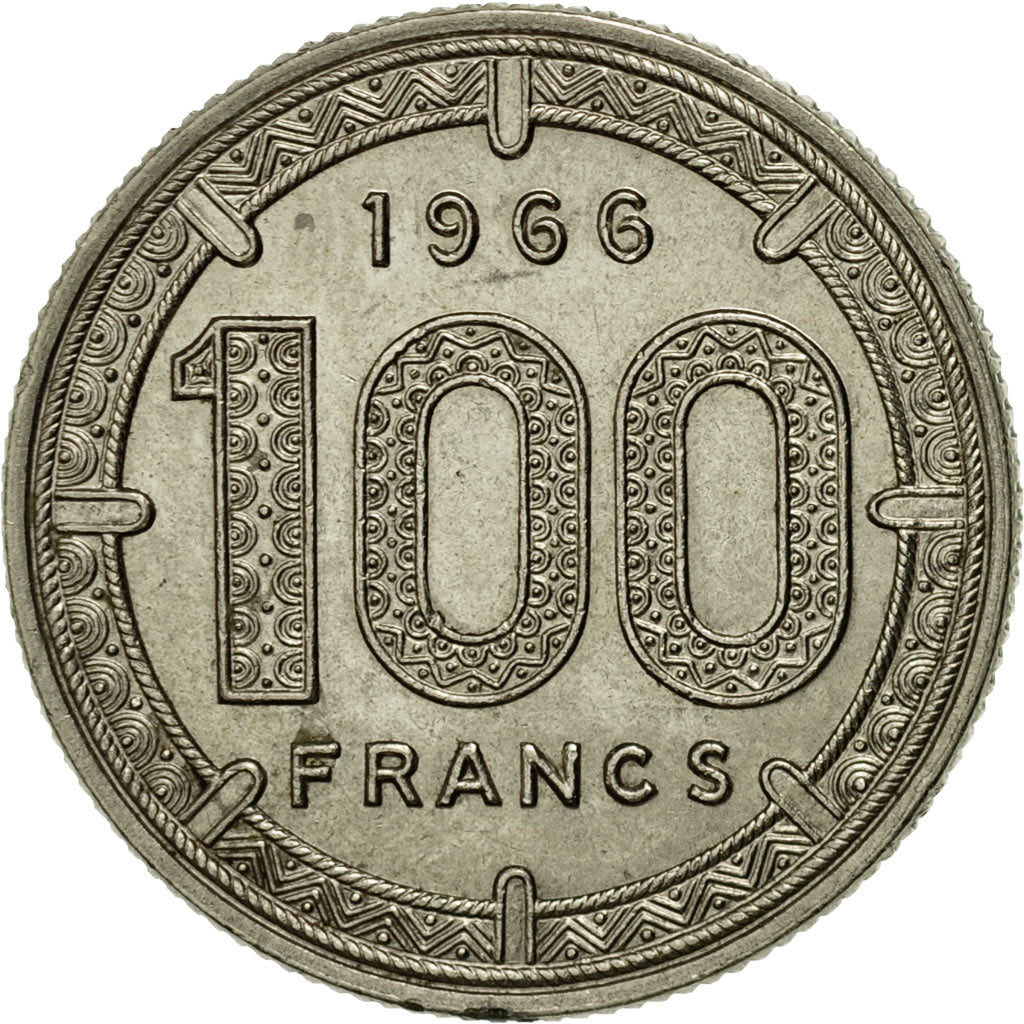 Coin, EQUATORIAL AFRICAN STATES, 100 Francs, 1966, Paris, AU(55-58), Nickel