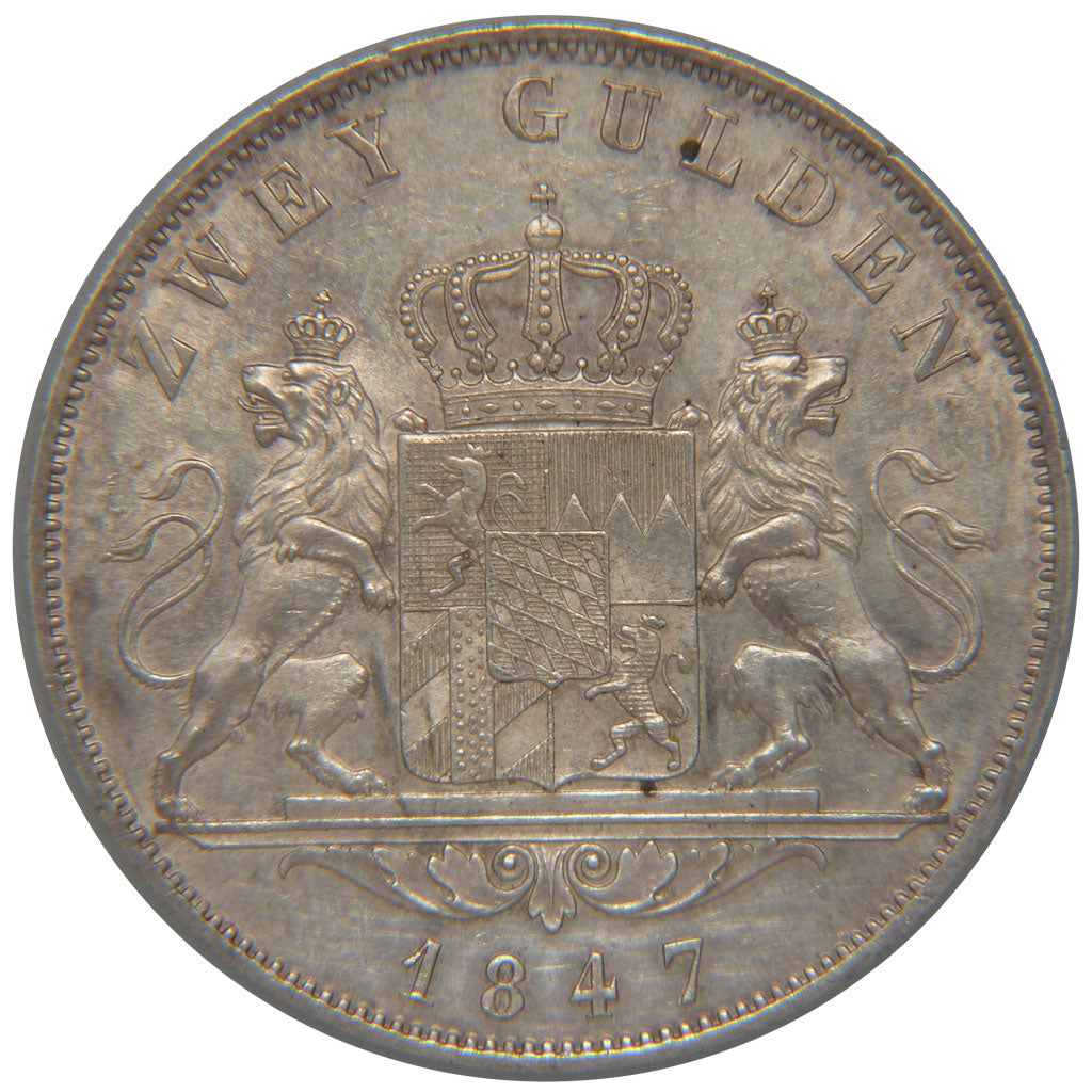 Etats allemands, Bavière, Louis Ier, 2 Gulden, 1847, PCGS AU58, KM:819