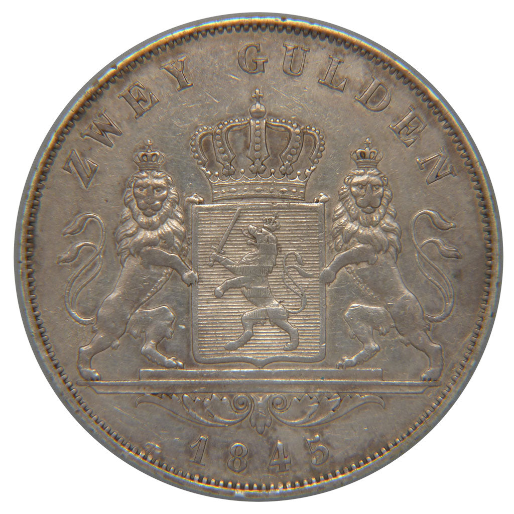 Moneda, Estados alemanes, HESSE-DARMSTADT, Ludwig II, 2 Gulden, 1845, MBC