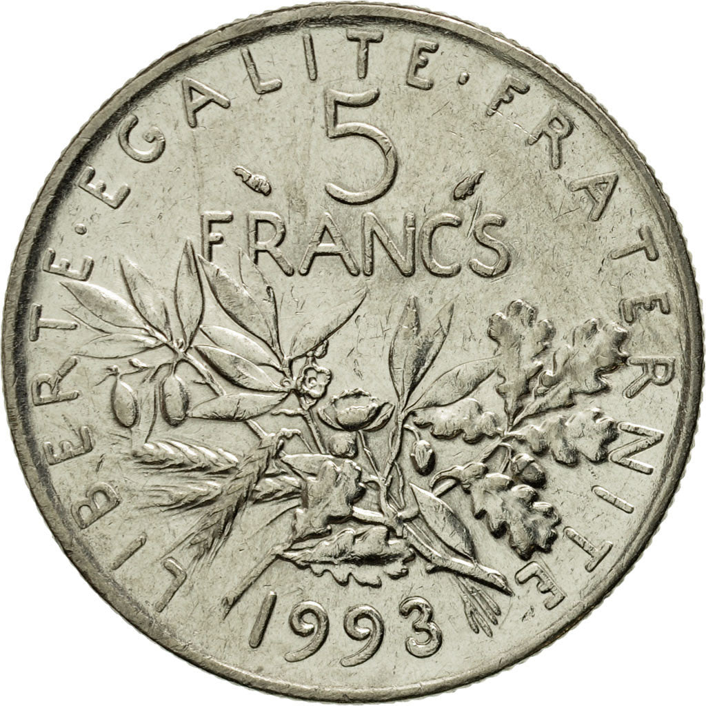 Coin, France, Semeuse, 5 Francs, 1993, Paris, AU(55-58), Nickel Clad