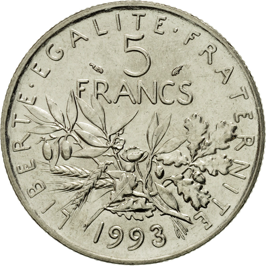 Moneta, Francia, Semeuse, 5 Francs, 1993, Paris, SPL-, Nichel placcato