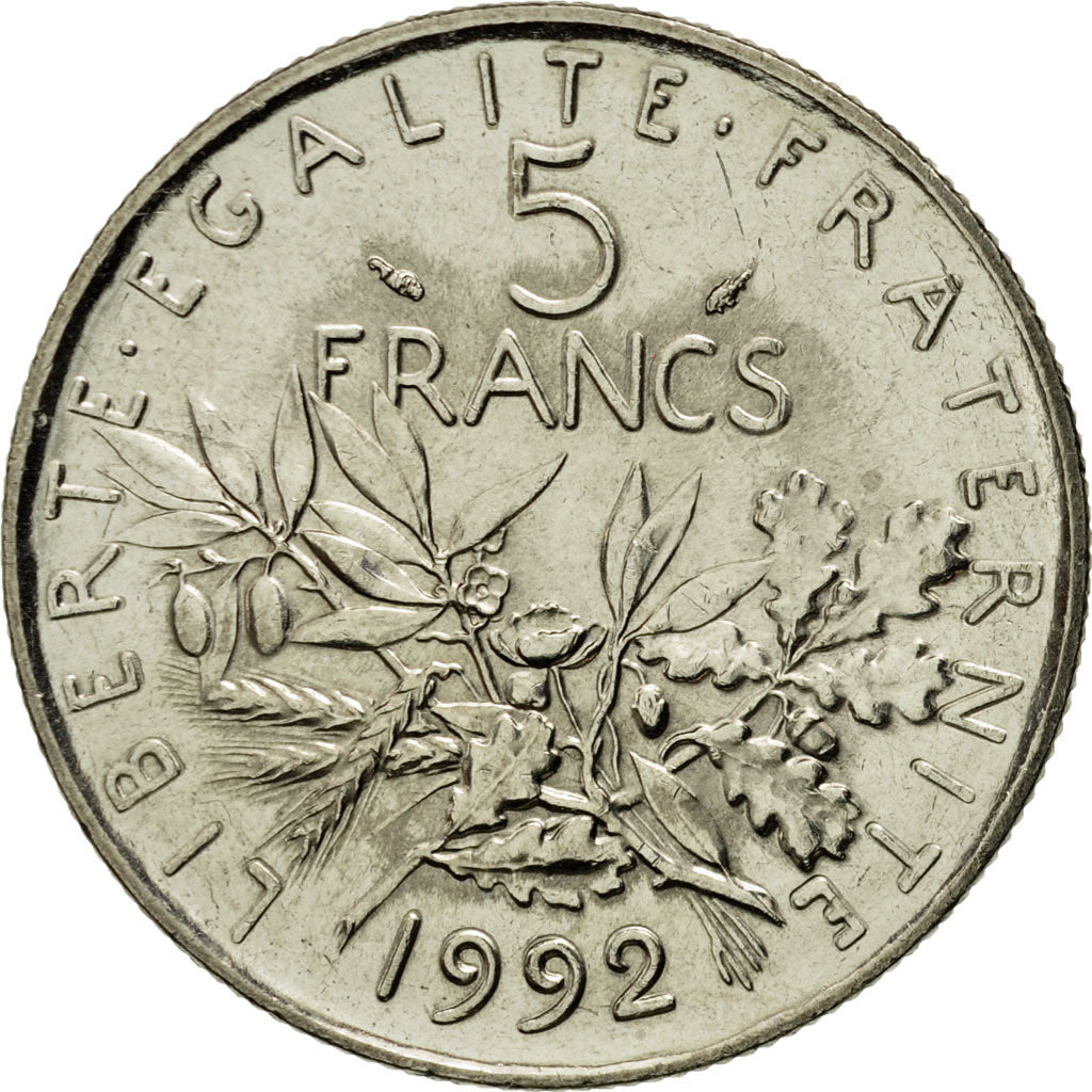 Coin, France, Semeuse, 5 Francs, 1992, Paris, AU(55-58), Nickel Clad