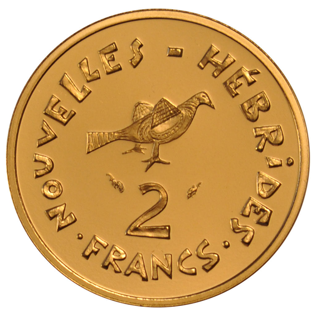 New Hebrides, 2 Francs, 1979, MS(65-70), Gold, Lecompte #14, 13.50