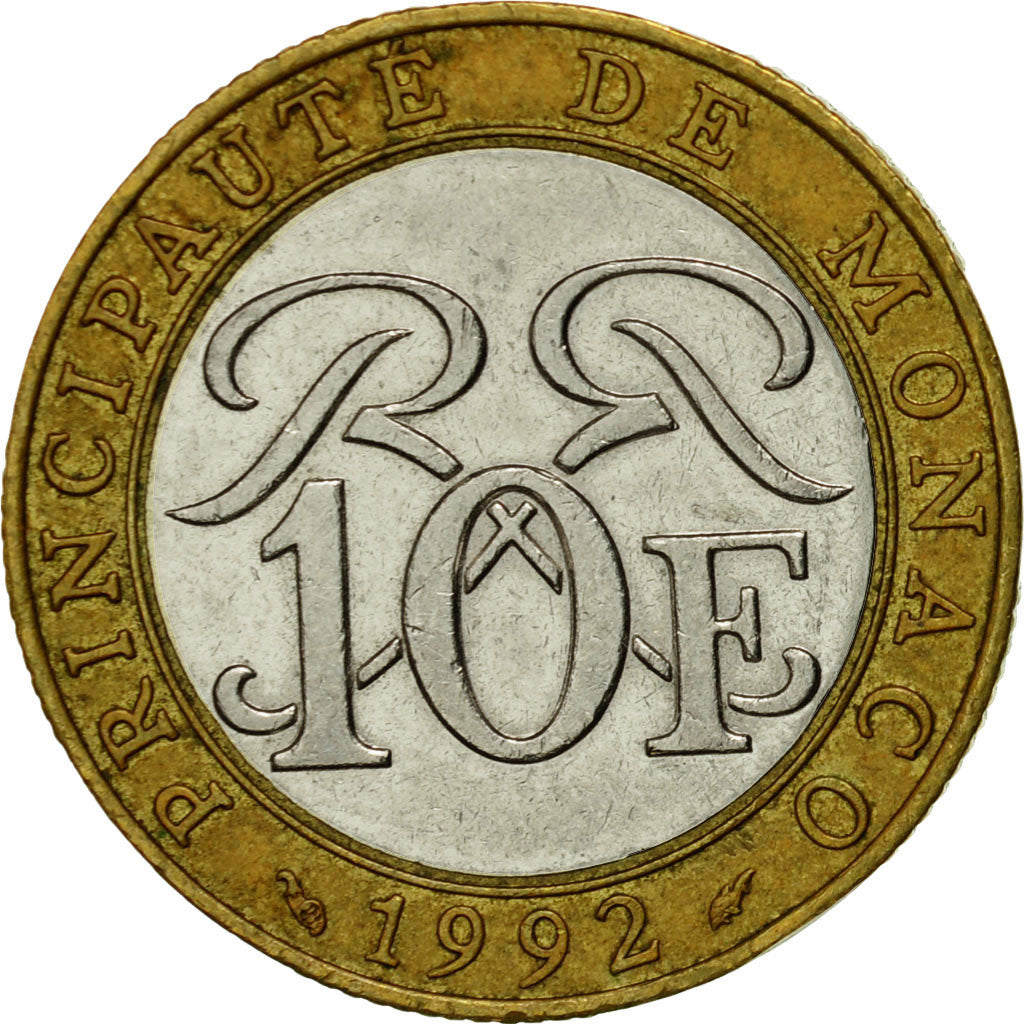 Münze, Monaco, Rainier III, 10 Francs, 1992, SS, Bi-Metallic, KM:163