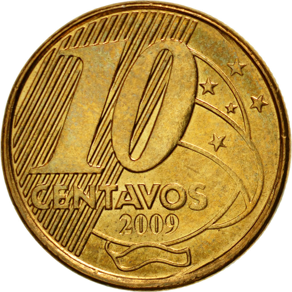 Coin, Brazil, 10 Centavos, 2009, AU(55-58), Bronze Plated Steel, KM:649.2