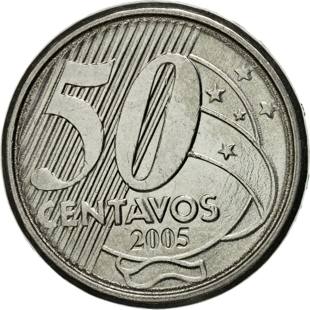 Coin, Brazil, 50 Centavos, 2005, AU(55-58), Stainless Steel, KM:651a