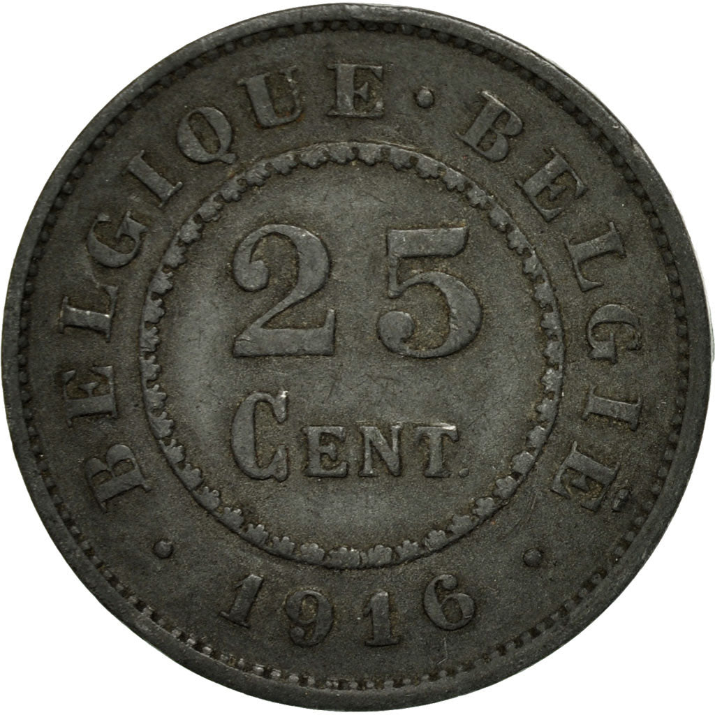 Coin, Belgium, 25 Centimes, 1916, EF(40-45), Zinc, KM:82