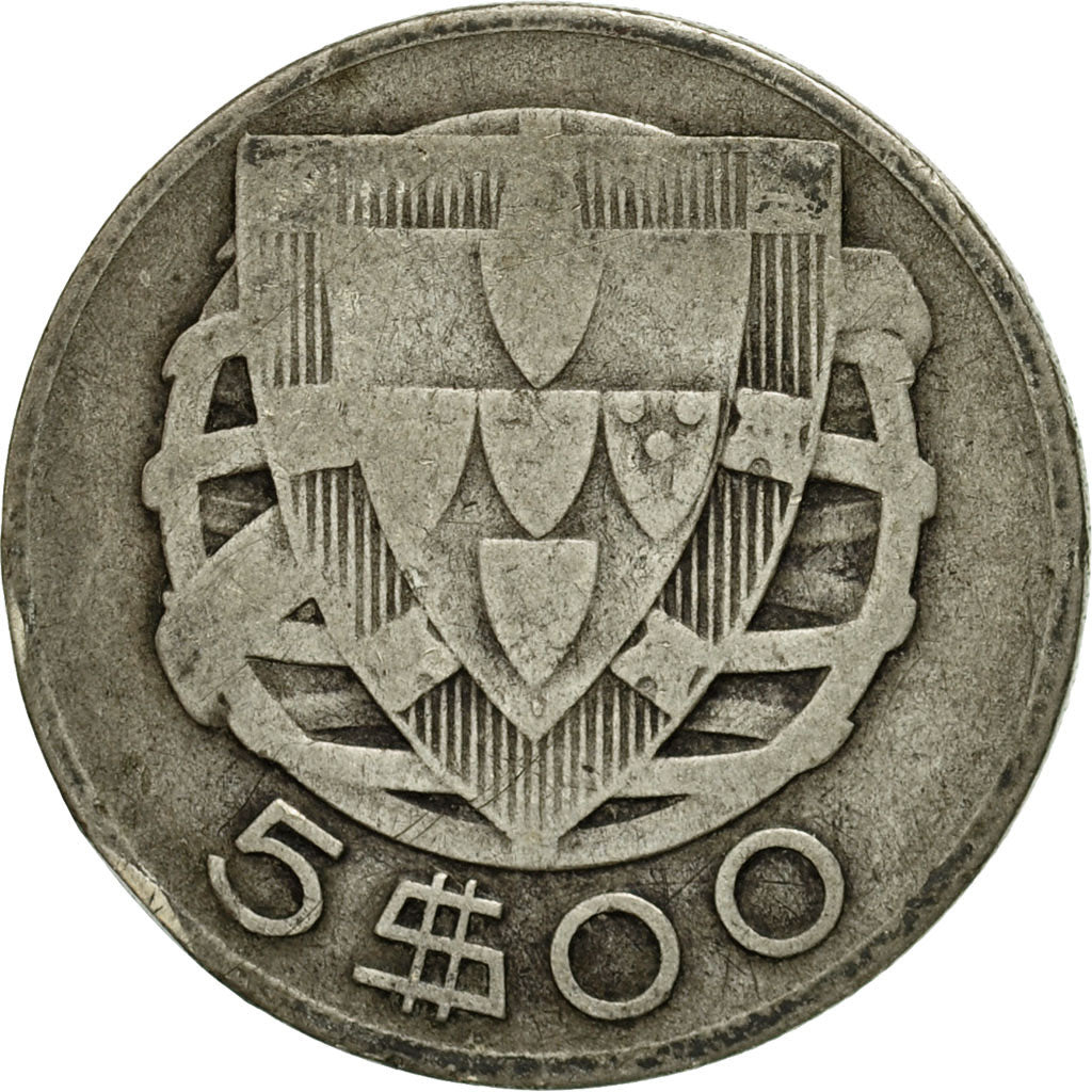 Coin, Portugal, 5 Escudos, 1932, VF(20-25), Silver, KM:581