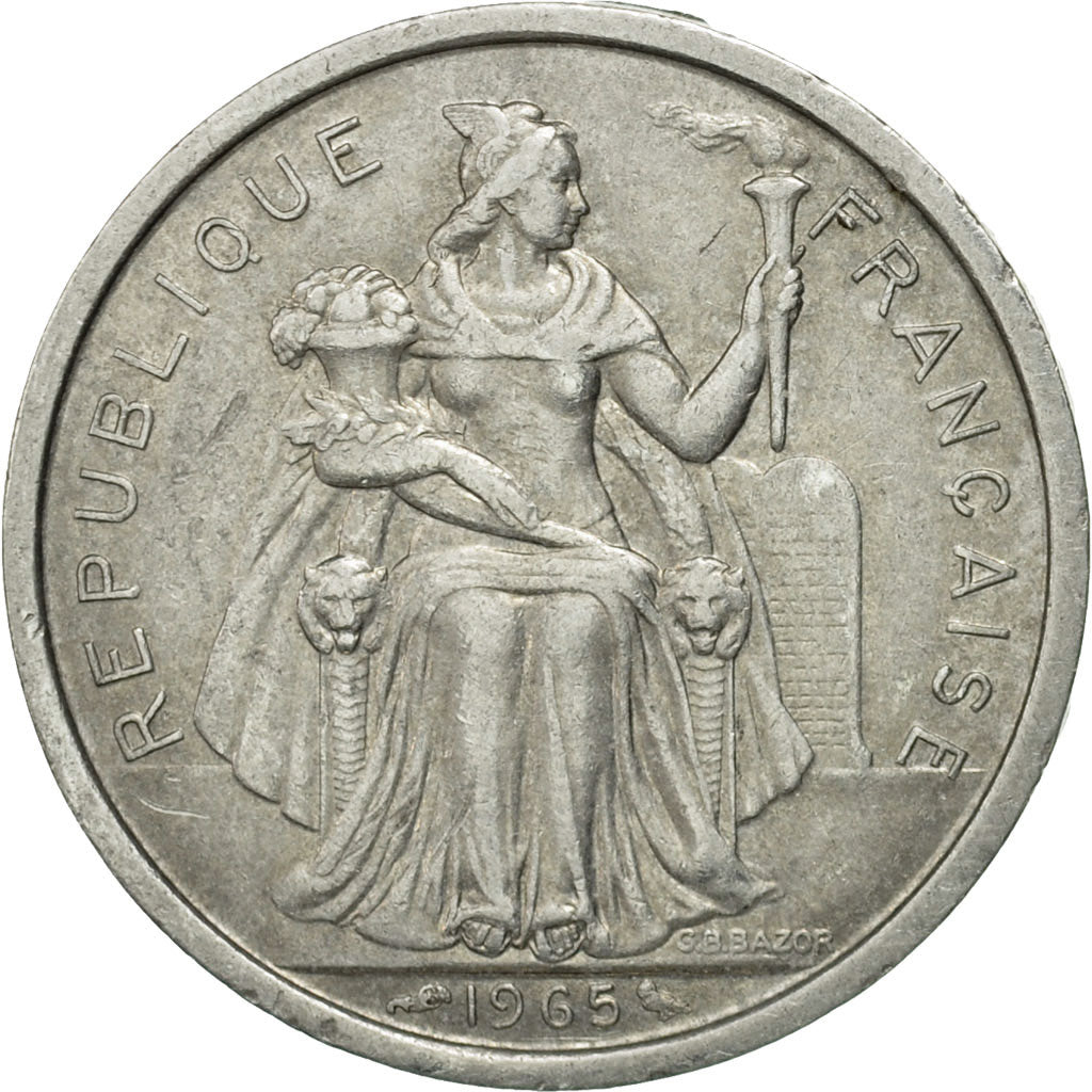 Moneta, Polinezja Francuska, 2 Francs, 1965, Paris, EF(40-45), Aluminium, KM:3