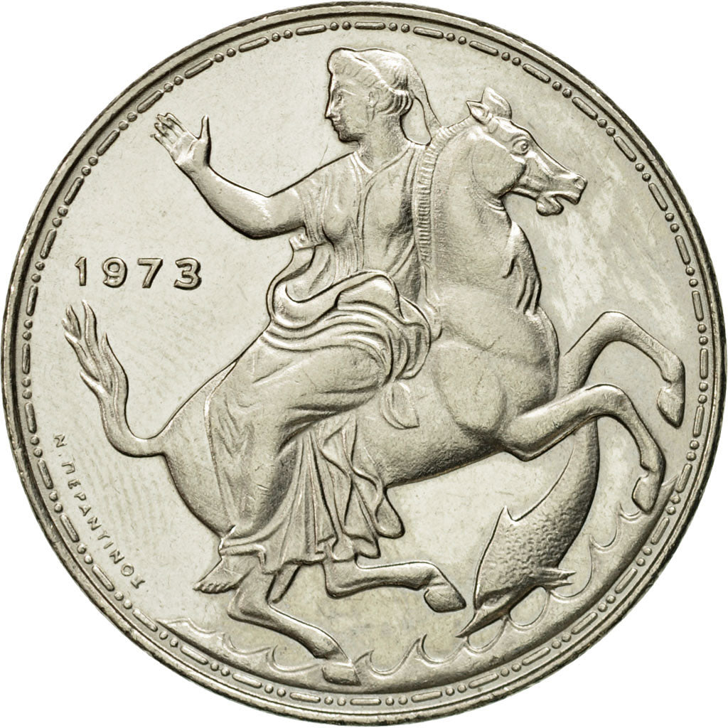 Coin, Greece, Constantine II, 20 Drachmai, 1973, AU(55-58), Copper-nickel