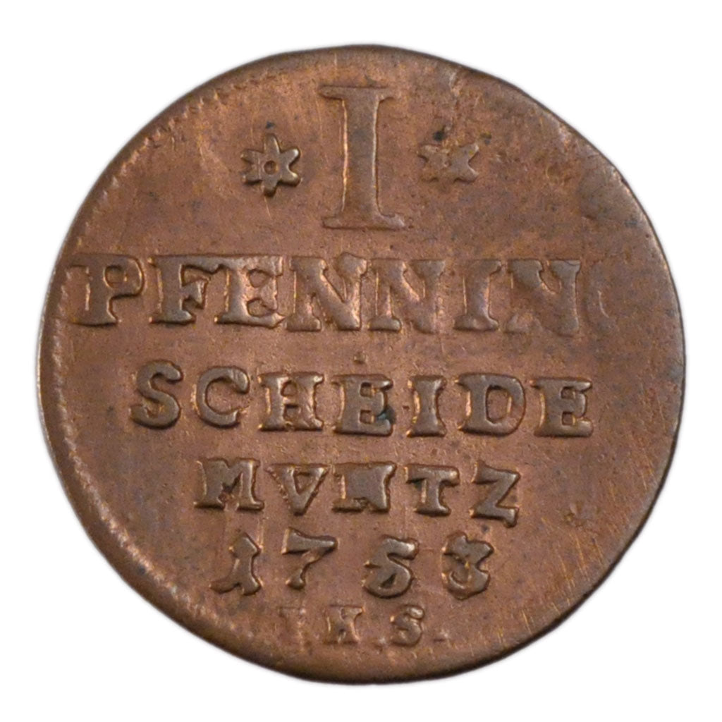 GERMAN STATES, Pfennig, 1753, KM #25.1, EF(40-45), Copper, 18, 2.20