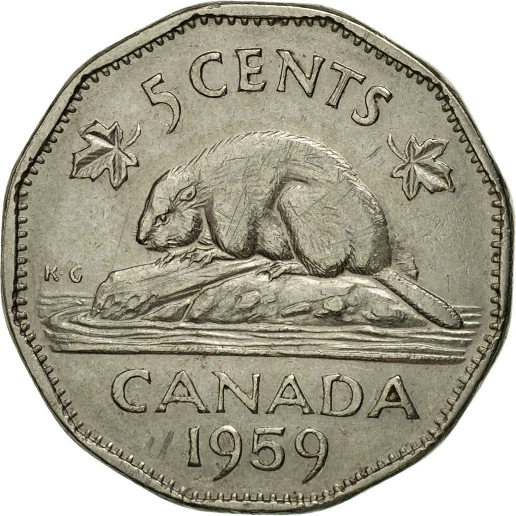 Coin, Canada, Elizabeth II, 5 Cents, 1959, Royal Canadian Mint, Ottawa