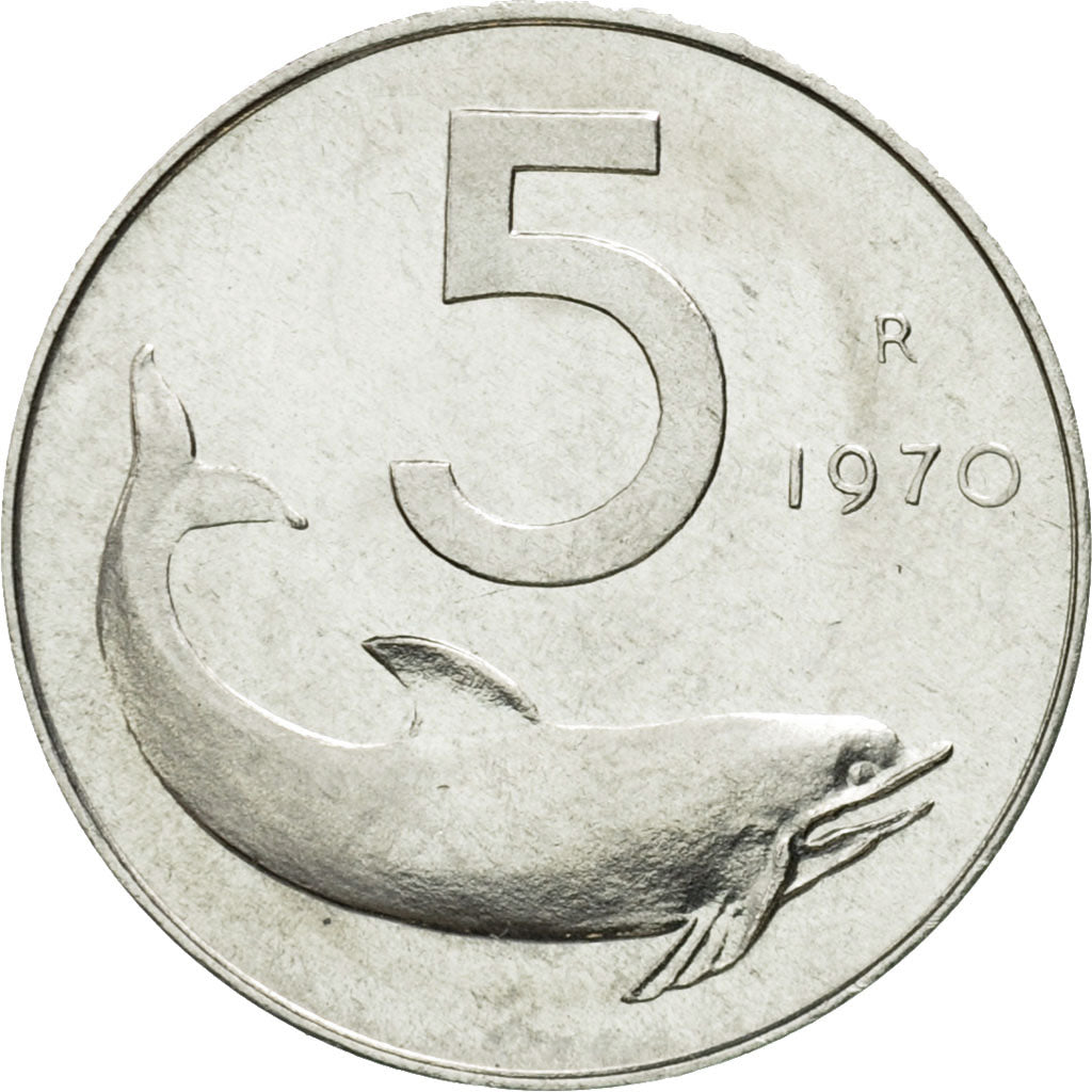 Coin, Italy, 5 Lire, 1970, Rome, EF(40-45), Aluminum, KM:92
