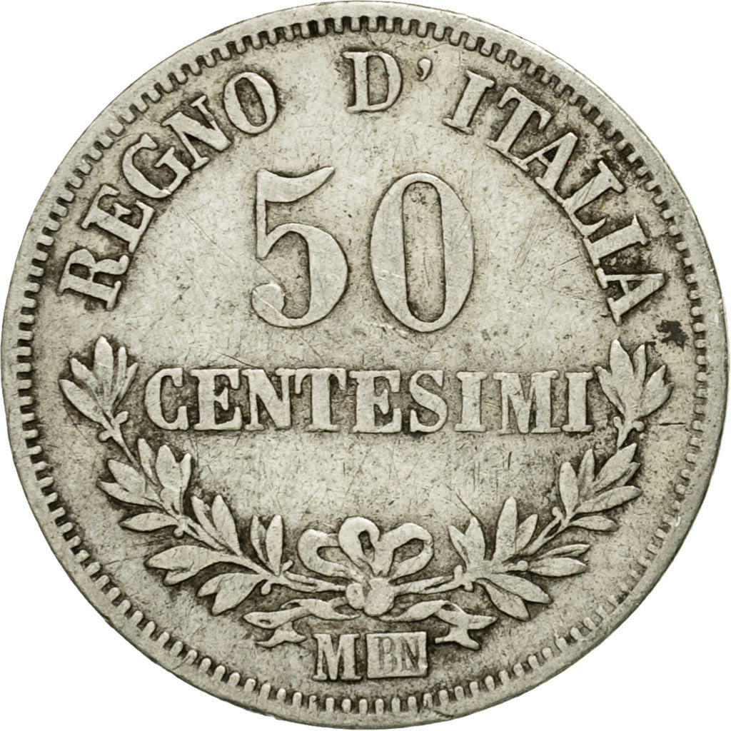 Monnaie, Italie, Vittorio Emanuele II, 50 Centesimi, 1863, Milan, TB, Argent