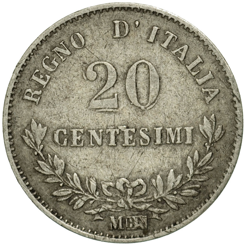 Coin, Italy, Vittorio Emanuele II, 20 Centesimi, 1863, Milan, EF(40-45), Silver