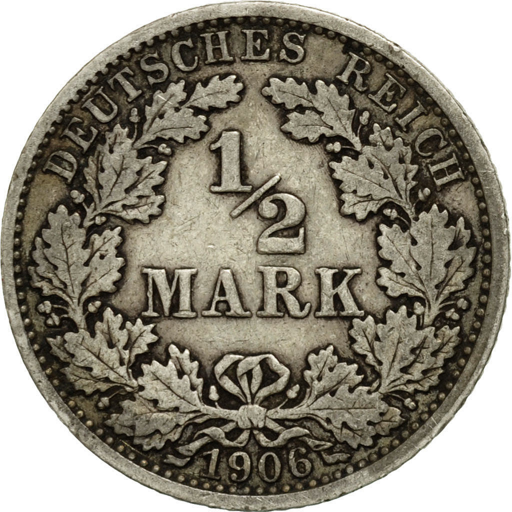 Moneta, GERMANIA - IMPERO, 1/2 Mark, 1906, Berlin, MB, Argento, KM:17