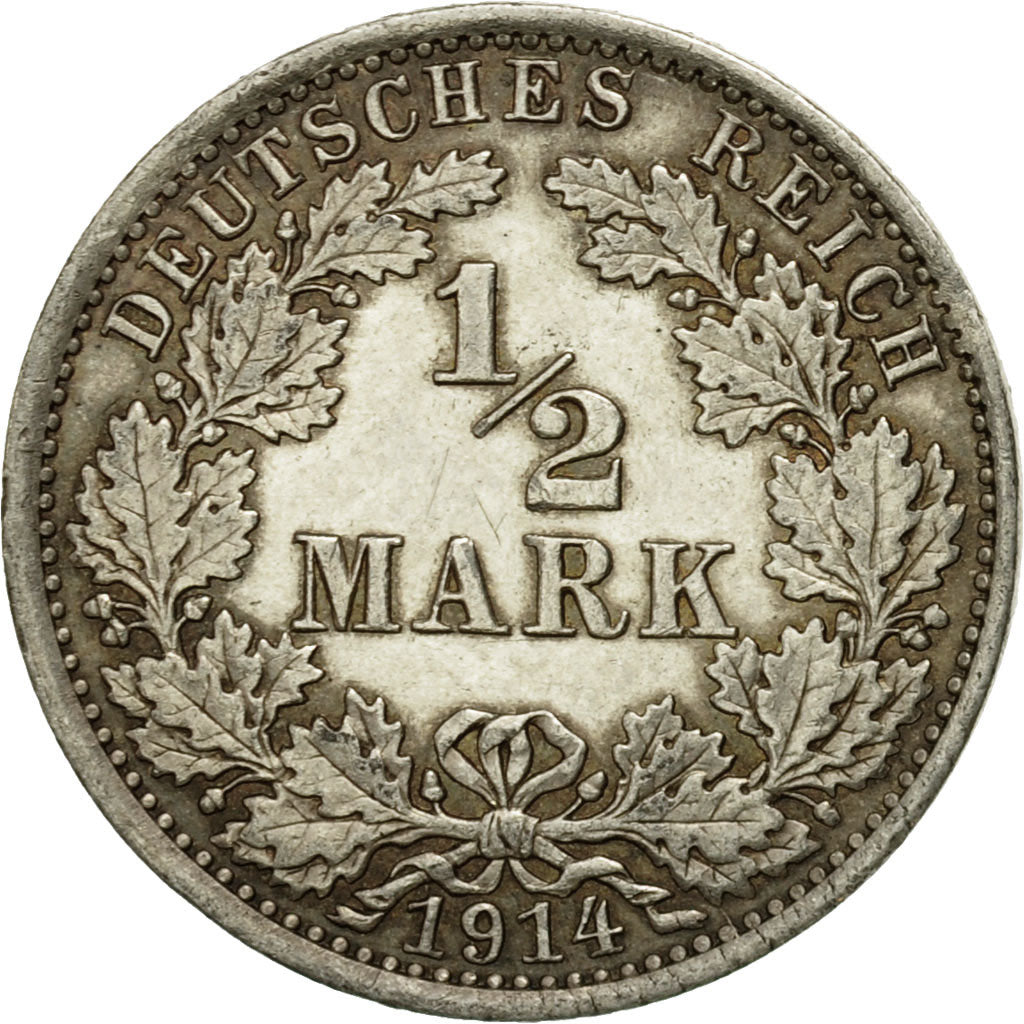 Coin, GERMANY - EMPIRE, 1/2 Mark, 1914, Berlin, EF(40-45), Silver, KM:17