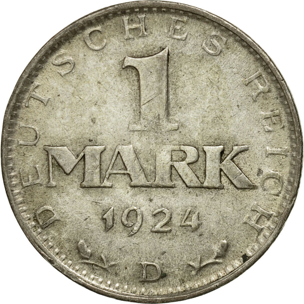 Coin, GERMANY, WEIMAR REPUBLIC, Mark, 1924, Munich, EF(40-45), Silver, KM:42