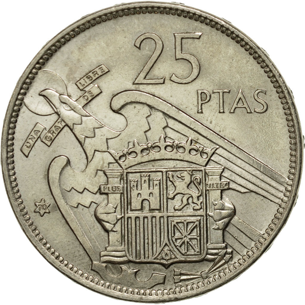 Coin, Spain, Caudillo and regent, 25 Pesetas, 1970, AU(55-58), Copper-nickel