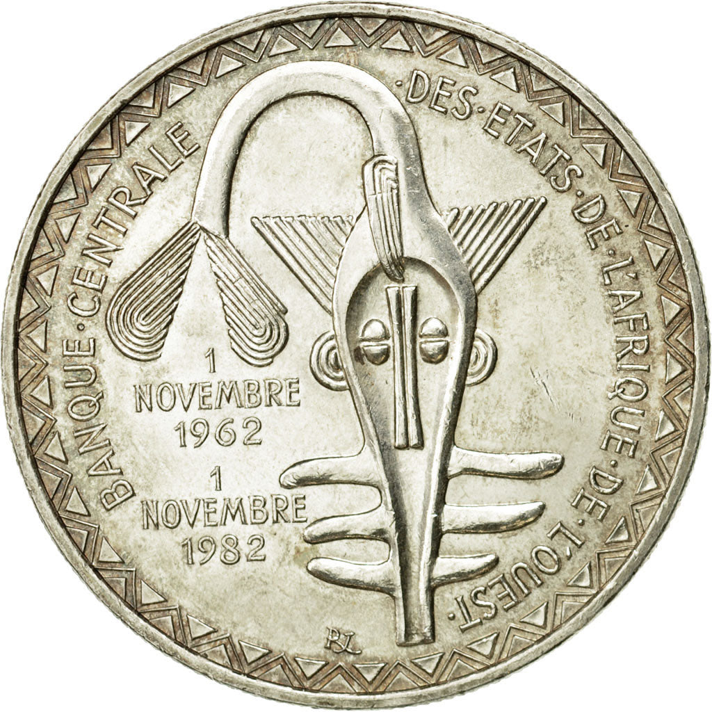 Coin, West African States, 5000 Francs, 1982, Paris, AU(55-58), Silver, KM:11