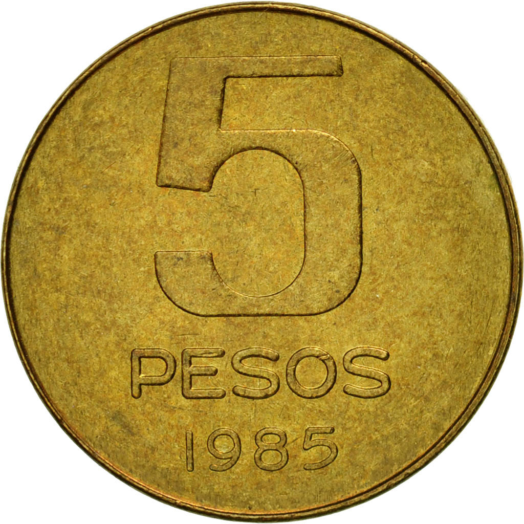 Coin, Argentina, 5 Pesos, 1985, EF(40-45), Brass, KM:92