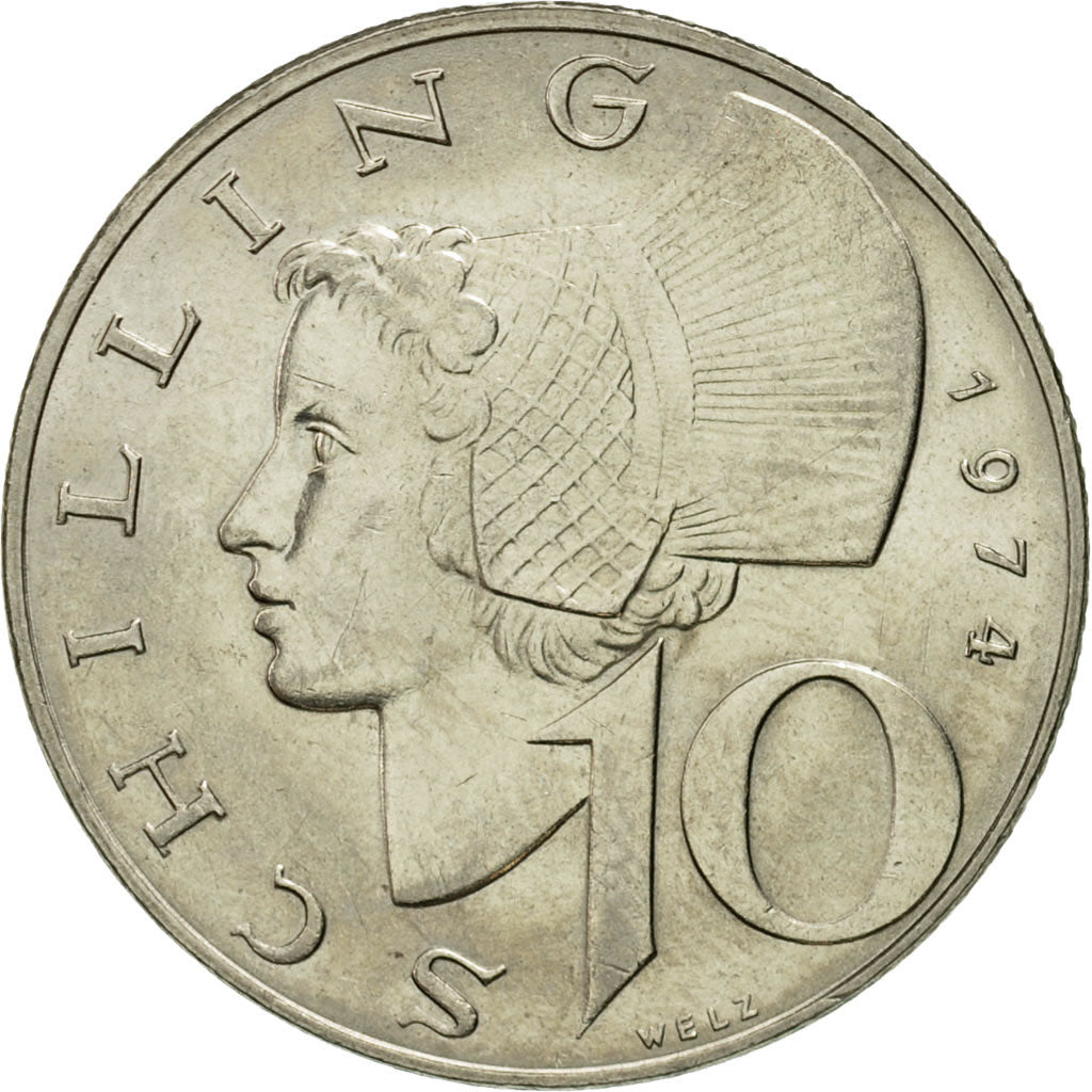 Coin, Austria, 10 Schilling, 1974, AU(55-58), Copper-Nickel Plated Nickel