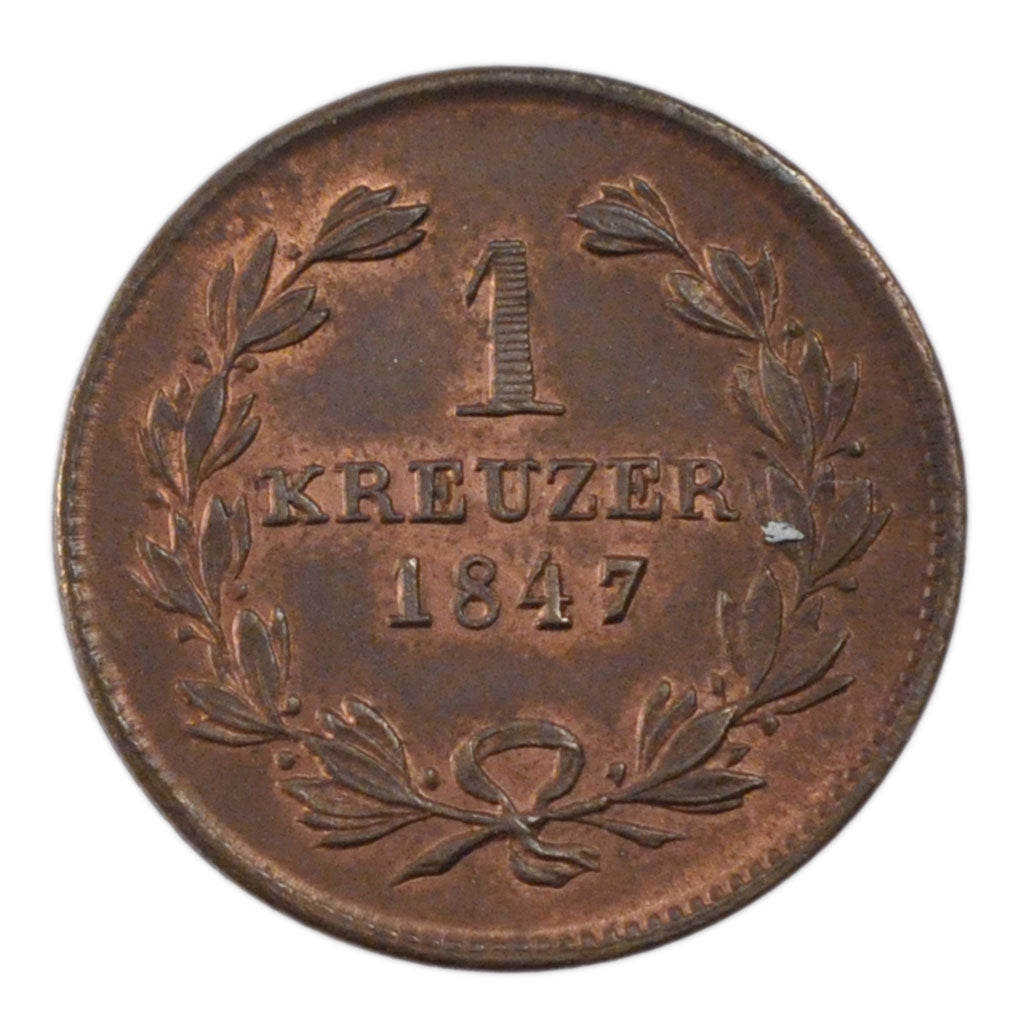 Coin, German States, BADEN, Leopold I, Kreuzer, 1847, MS(60-62), Copper