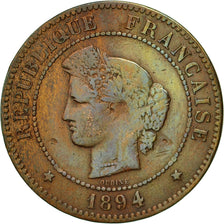 Moneta, Francia, Cérès, 5 Centimes, 1894, Paris, BB, Bronzo, KM:821.1