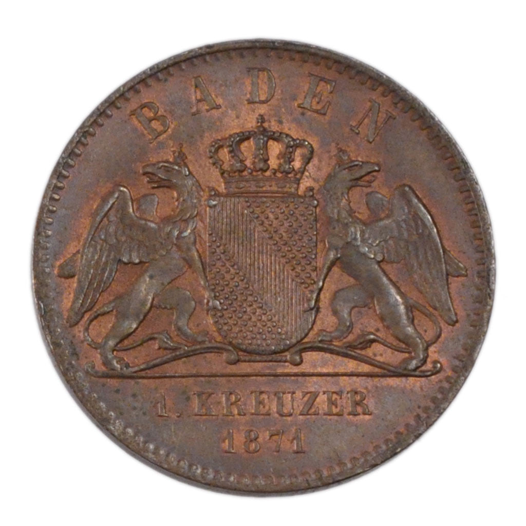 Coin, German States, BADEN, Friedrich I, Kreuzer, 1871, MS(60-62), Copper