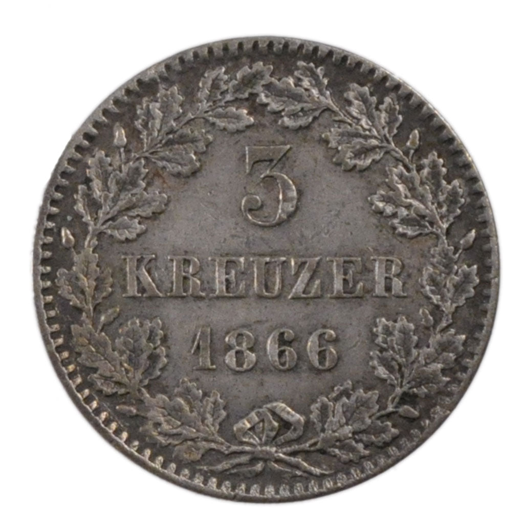 German States, 3 Kreuzer, 1866, KM #246, AU(55-58), Silver, 1.10