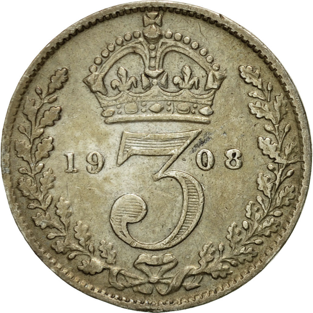 Coin, Great Britain, Edward VII, 3 Pence, 1908, EF(40-45), Silver, KM:797.2