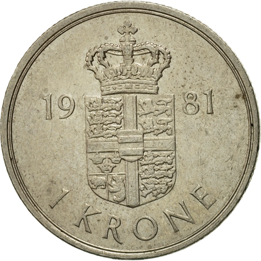 Moneda, Dinamarca, Margrethe II, Krone, 1981, Copenhagen, BC+, Cobre - níquel