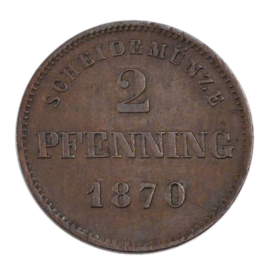 Coin, German States, BAVARIA, Ludwig II, 2 Pfennig, 1870, EF(40-45), Copper