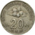 Moneta, Malesia, 20 Sen, 1993, BB, Rame-nichel, KM:52
