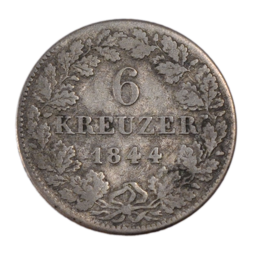 German States, 6 Kreuzer, 1844, KM #802, VF(20-25), Silver, 2.50