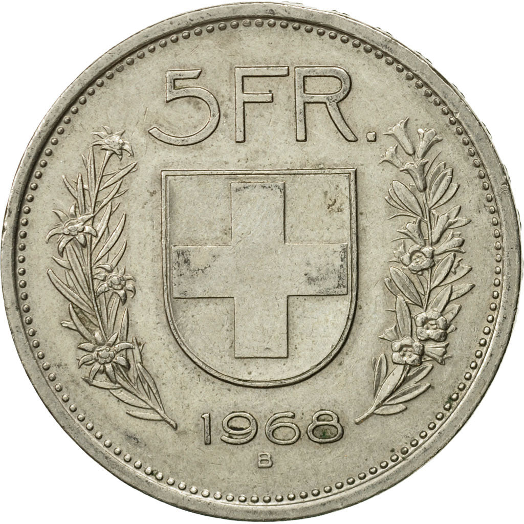 Coin, Switzerland, 5 Francs, 1968, Bern, EF(40-45), Copper-nickel, KM:40a.1
