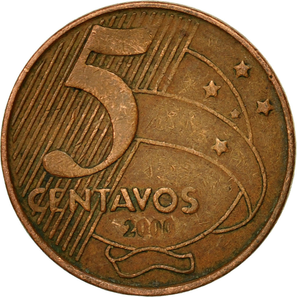 Coin, Brazil, 5 Centavos, 2000, EF(40-45), Copper Plated Steel, KM:648