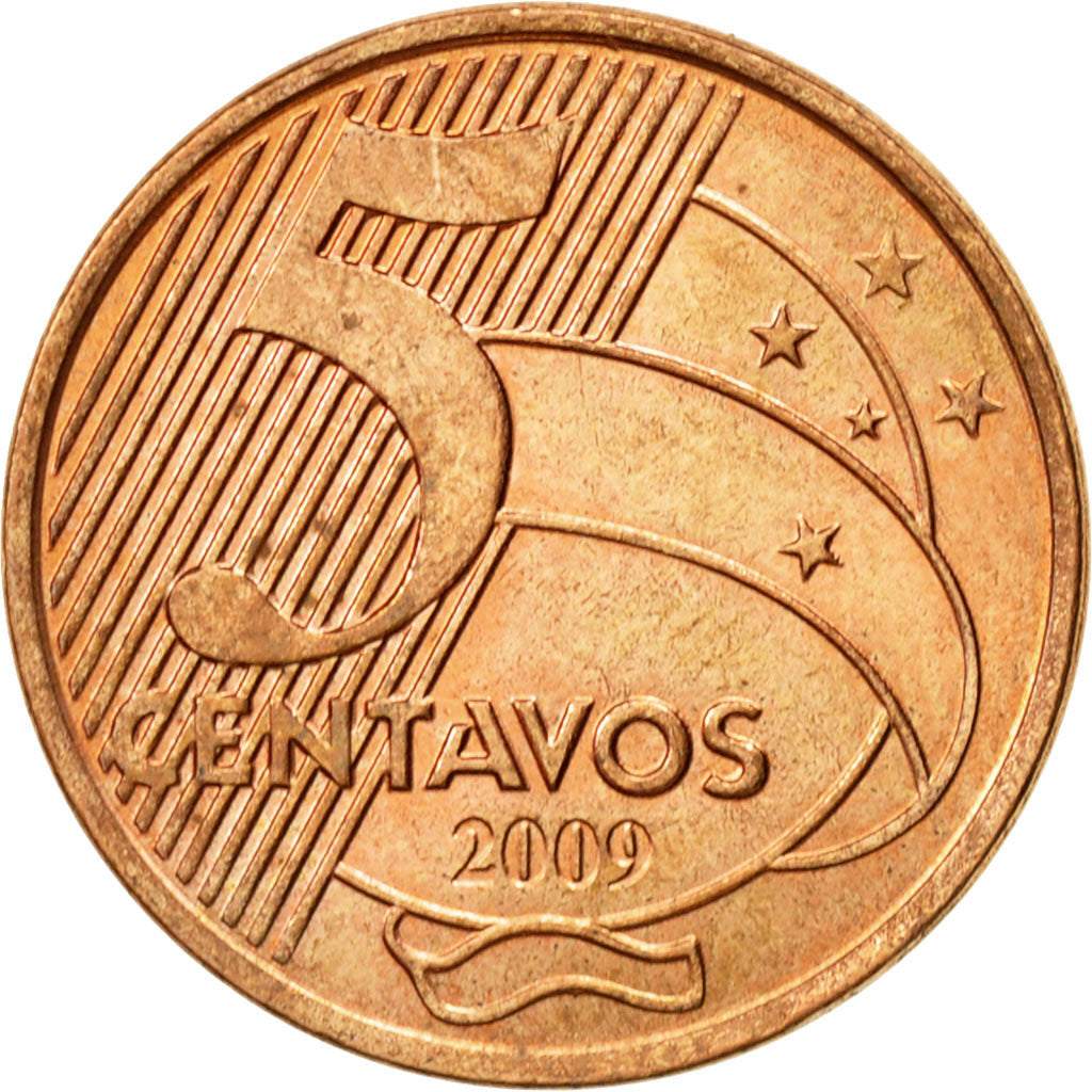 Coin, Brazil, 5 Centavos, 2009, AU(55-58), Copper Plated Steel, KM:648