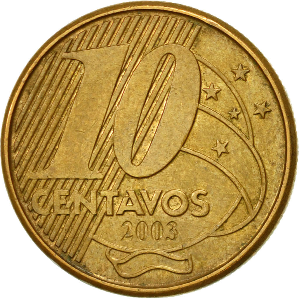Coin, Brazil, 10 Centavos, 2003, EF(40-45), Bronze Plated Steel, KM:649.2