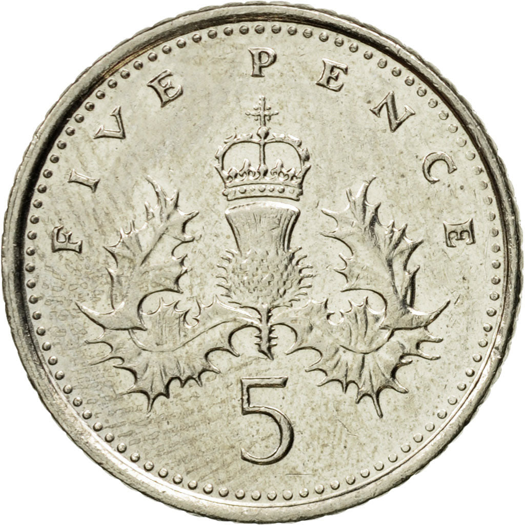 Coin, Great Britain, Elizabeth II, 5 Pence, 2001, AU(55-58), Copper-nickel