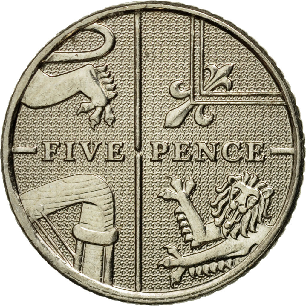 Coin, Great Britain, Elizabeth II, 5 Pence, 2008, AU(55-58), Copper-nickel