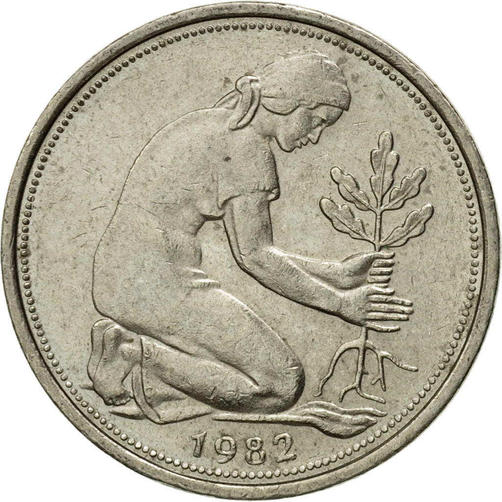 Moneta, Niemcy - RFN, 50 Pfennig, 1982, Stuttgart, EF(40-45), Miedź-Nikiel