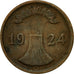 Coin, GERMANY, WEIMAR REPUBLIC, 2 Reichspfennig, 1924, Karlsruhe, EF(40-45)