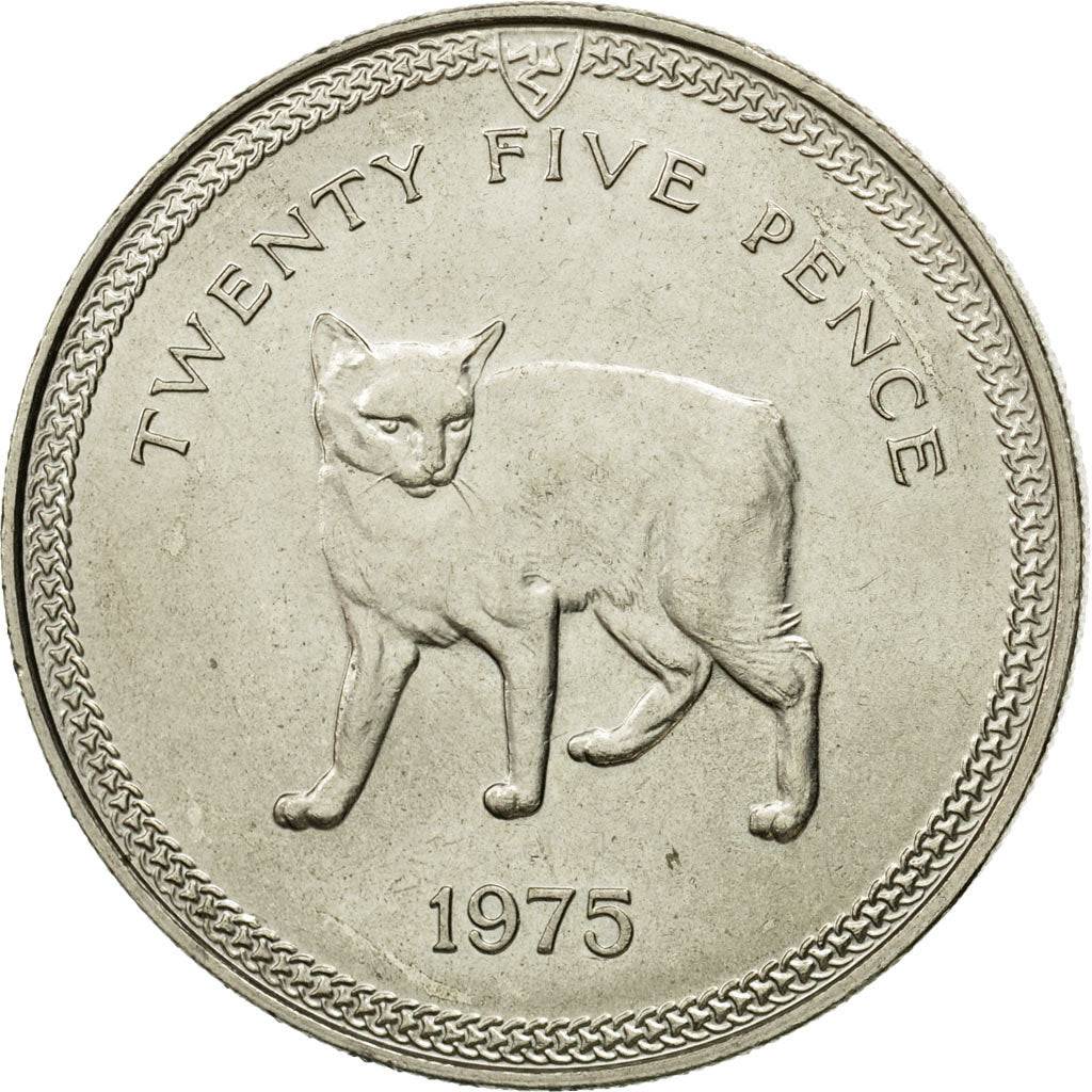 Moneta, Isola di Man, Elizabeth II, 25 Pence, 1975, Pobjoy Mint, BB, Argento