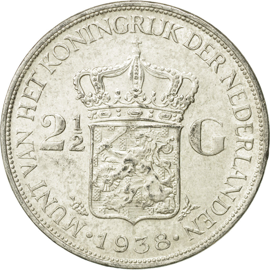 Coin, Netherlands, Wilhelmina I, 2-1/2 Gulden, 1938, EF(40-45), Silver, KM:165