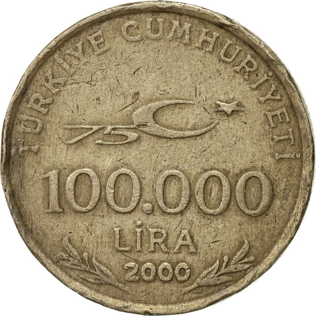 Coin, Turkey, 100000 Lira, 100 Bin Lira, 2000, VF(30-35), Nickel-brass, KM:1078