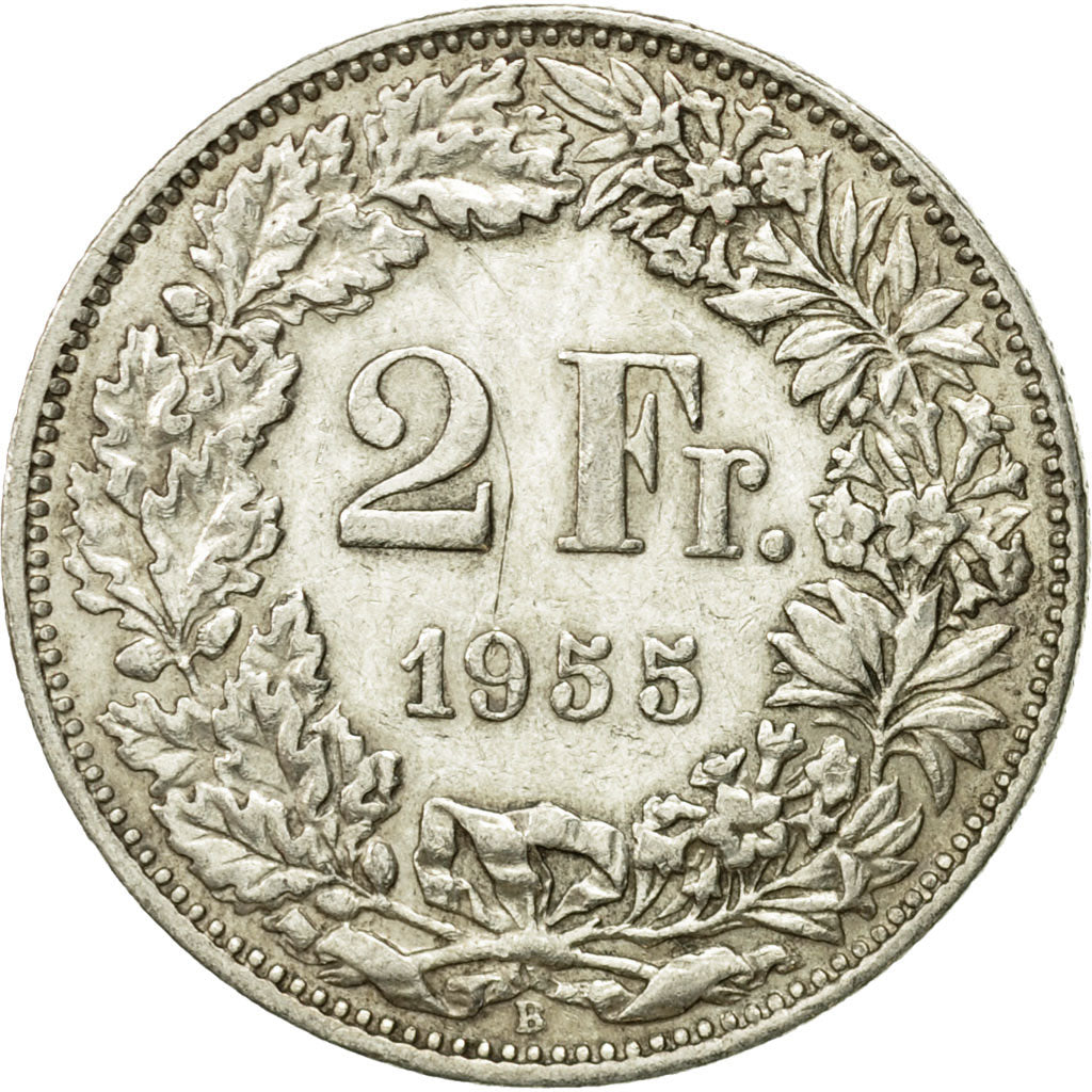 Moneta, Svizzera, 2 Francs, 1955, Bern, MB, Argento, KM:21
