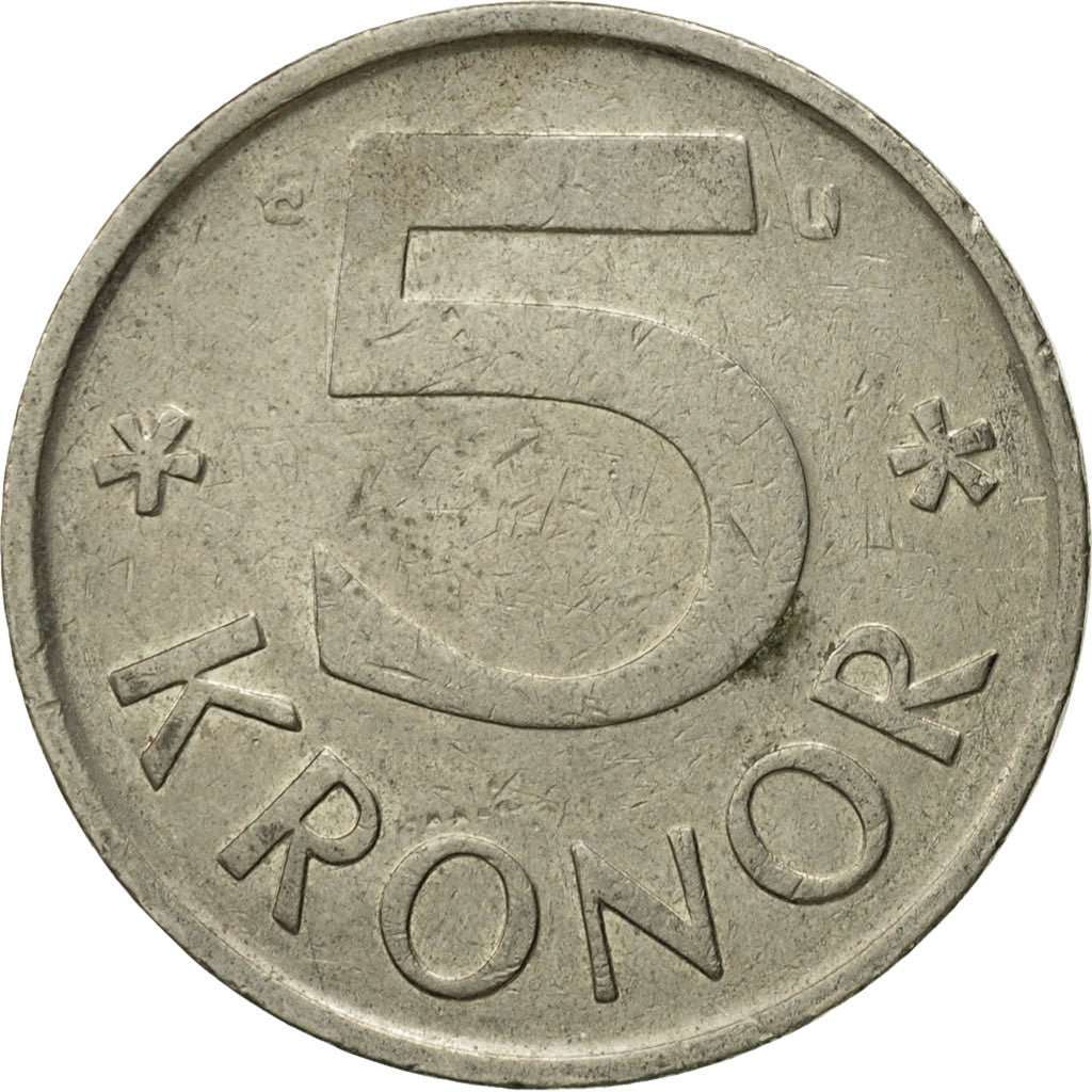 Coin, Sweden, Carl XVI Gustaf, 5 Kronor, 1977, VF(20-25), Copper-nickel, KM:853