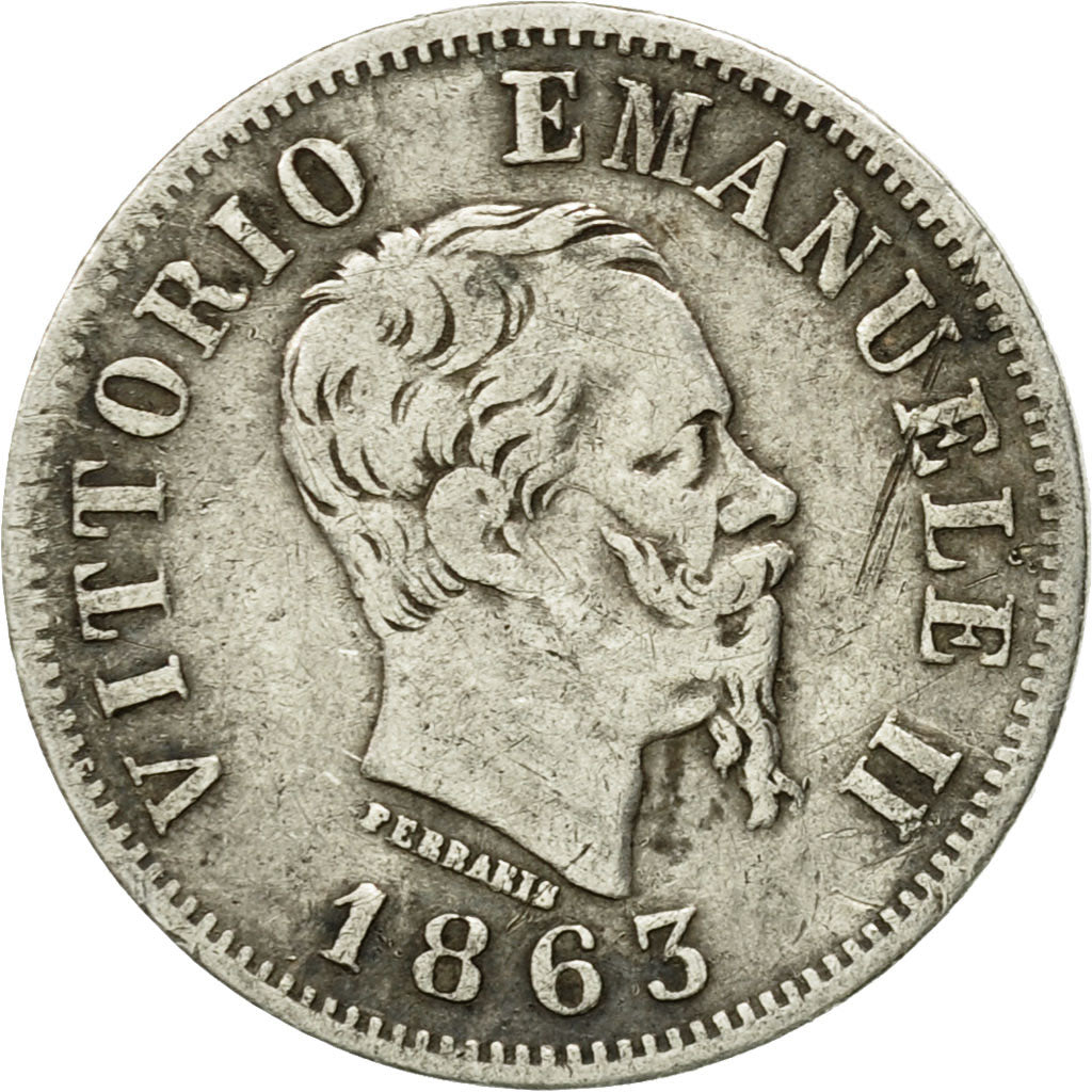 Moneta, Italia, Vittorio Emanuele II, 50 Centesimi, 1863, Torino, MB+, Argento