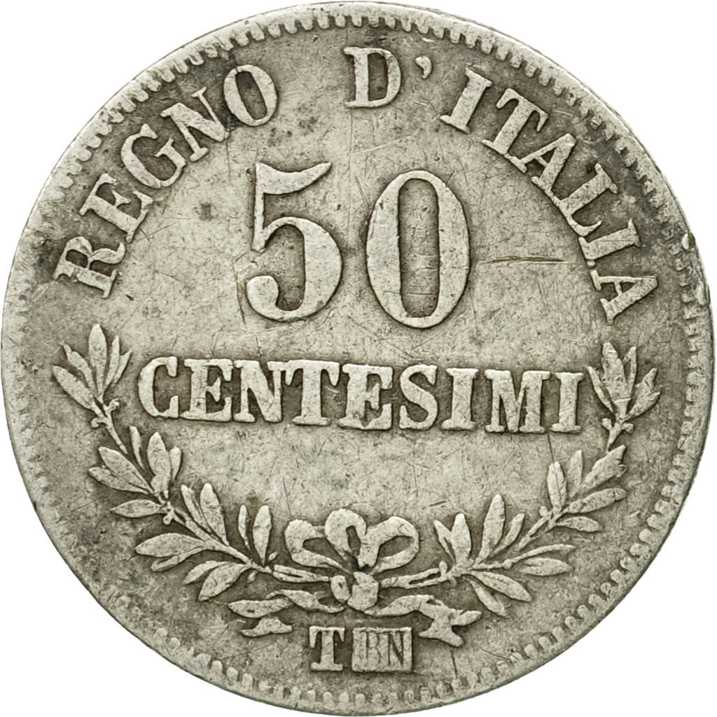 Moneta, Italia, Vittorio Emanuele II, 50 Centesimi, 1863, Torino, MB+, Argento